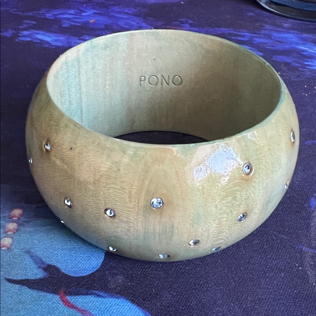 Pono Turquoise Wooden Bangle With Rhinestones